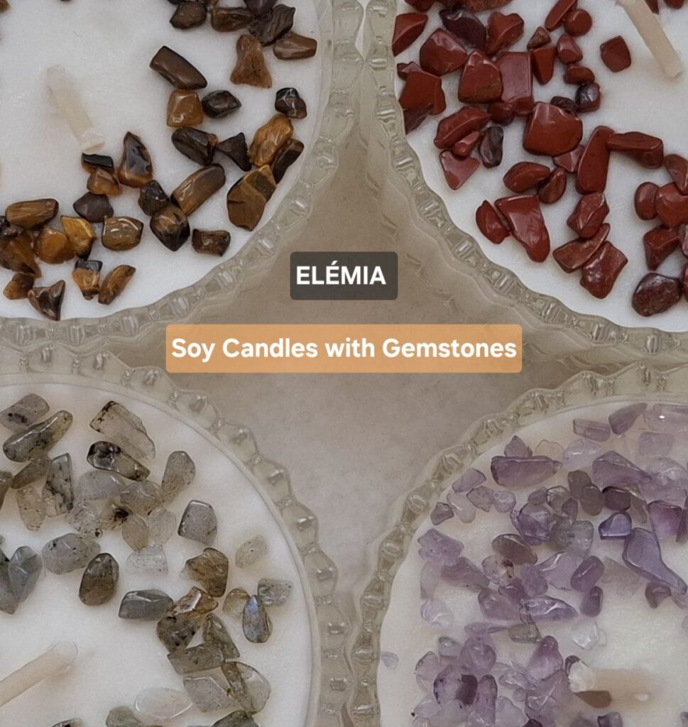 Соєві свічки з натуральними каменями - бренд ELÉMIA